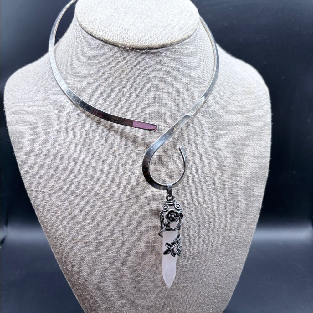 Asymmetrical Silver and White Crystal Necklace